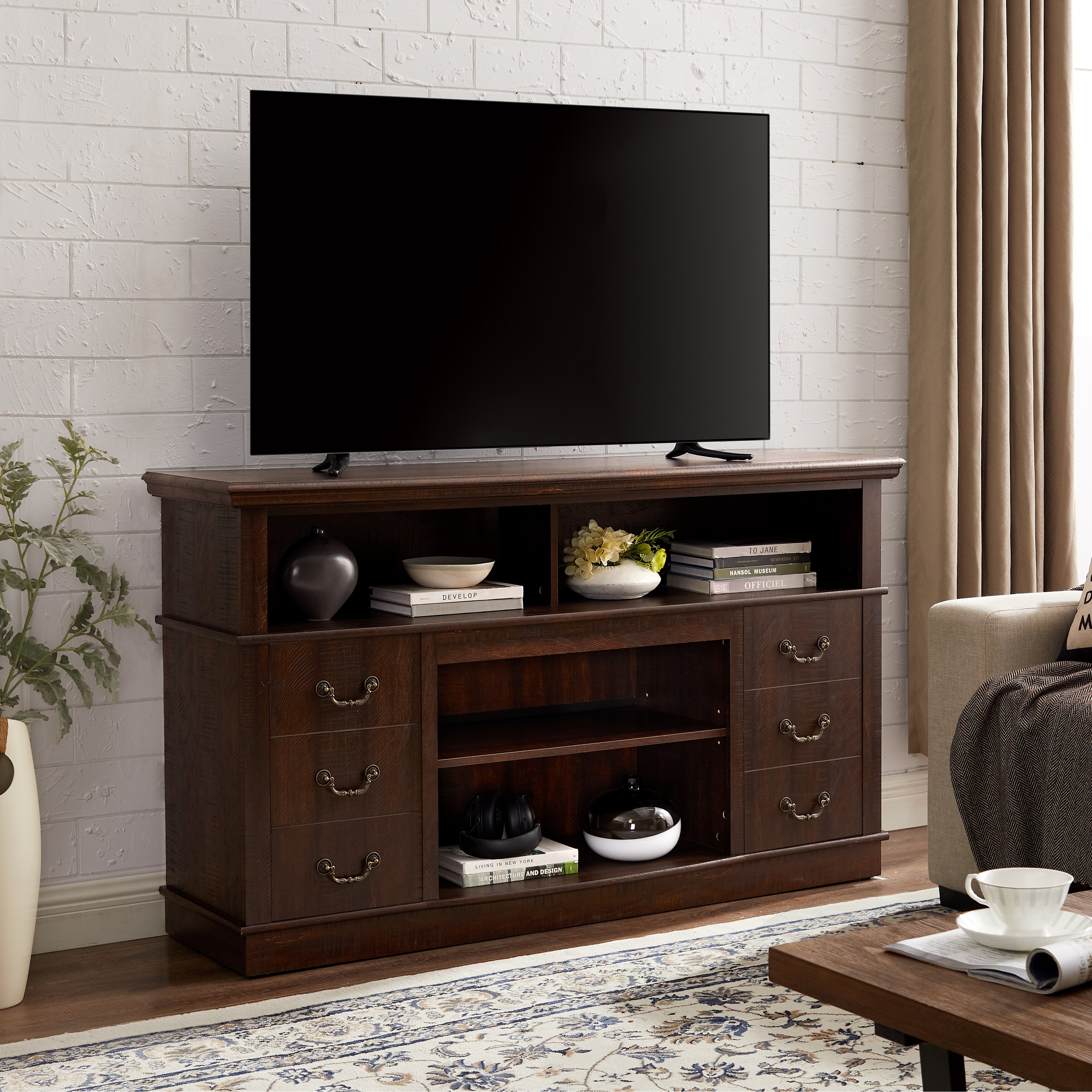 3 Layers Drawers TV Stand with Storage Cabinets Doors for Living Room Entertainment Center Console Table Media Furniture