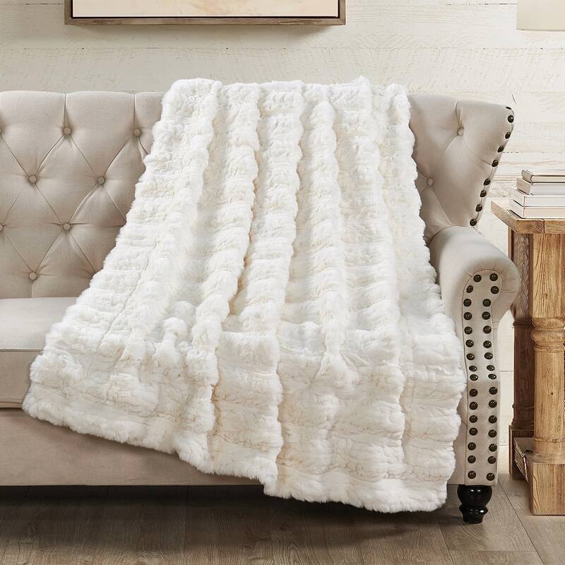 Home Soft Things Line Drawing FauxFur Throw Soft Blanket for Couch - 50" x 60" - White