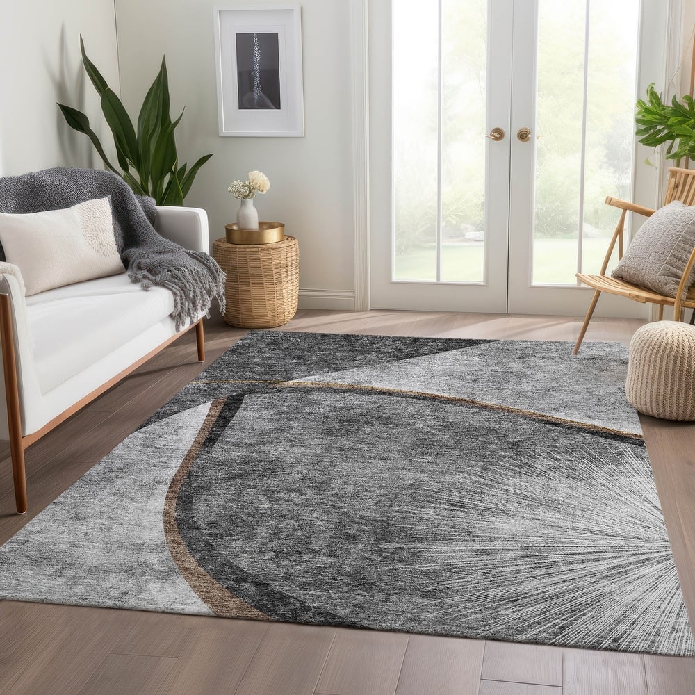 Machine Washable Indoor/ Outdoor Chantille Abstract Rug