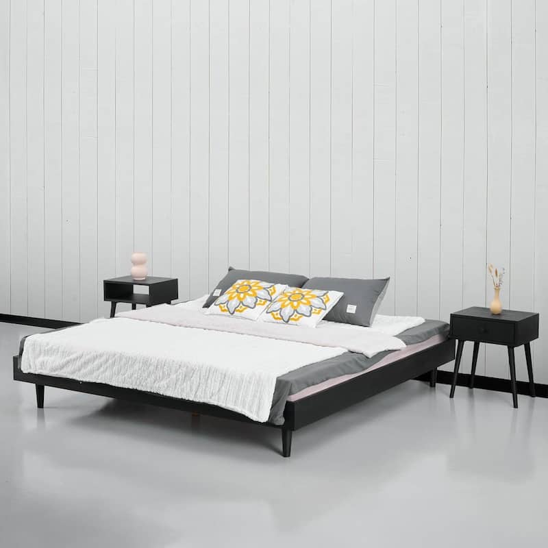 Modern Wooden Platform Bed Frame with Floating Design
