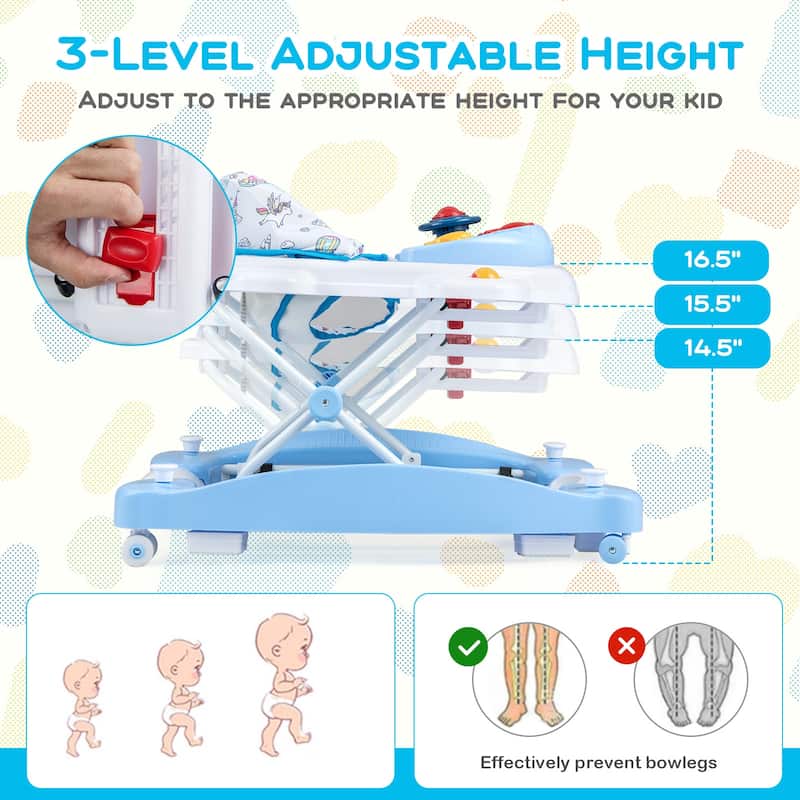 6 in 1 Foldable Baby Walker with Adjustable Height - 28" L x 24" W x 19.5" H