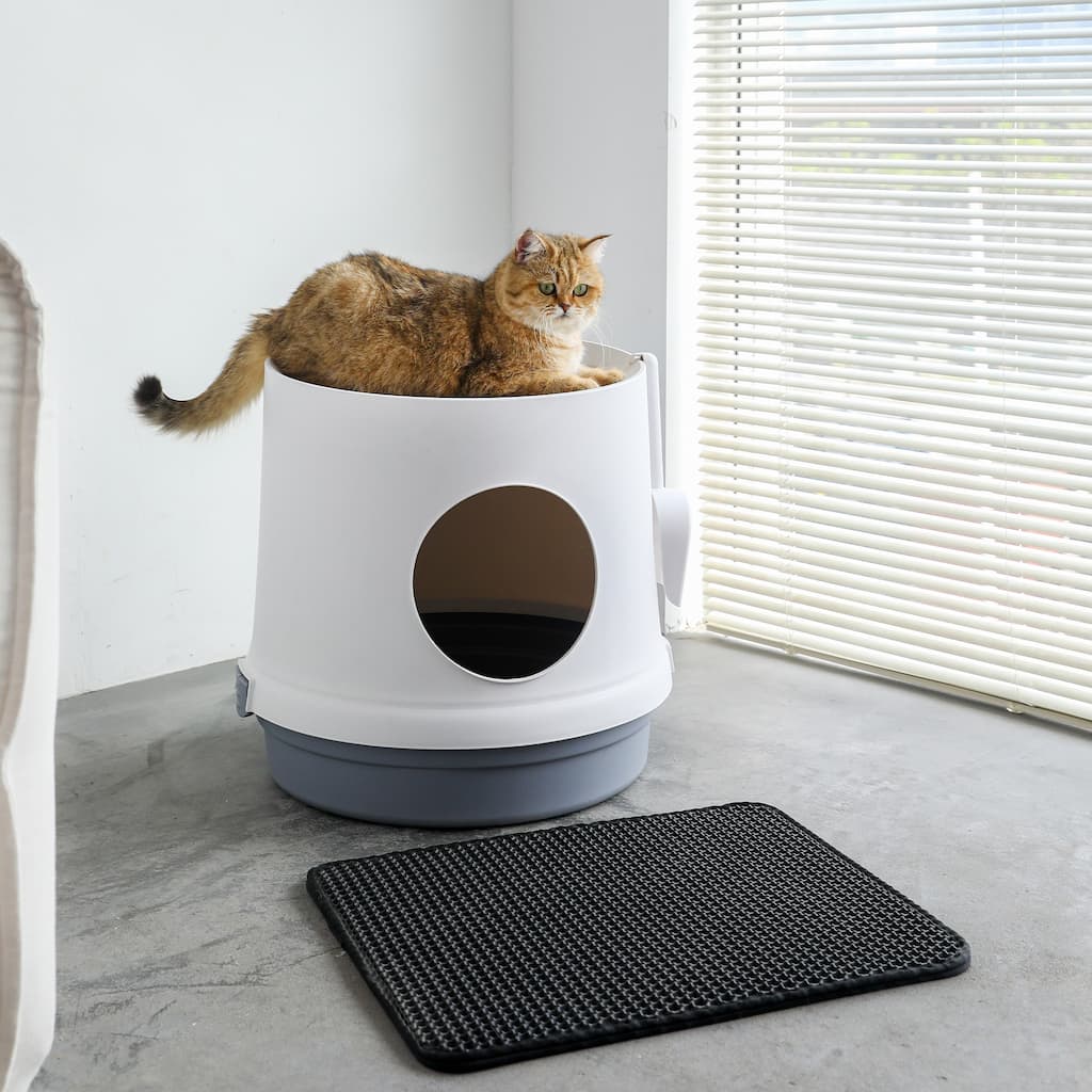 Cat Litter Box with Scoop and Scratcher, Litter Mat Included