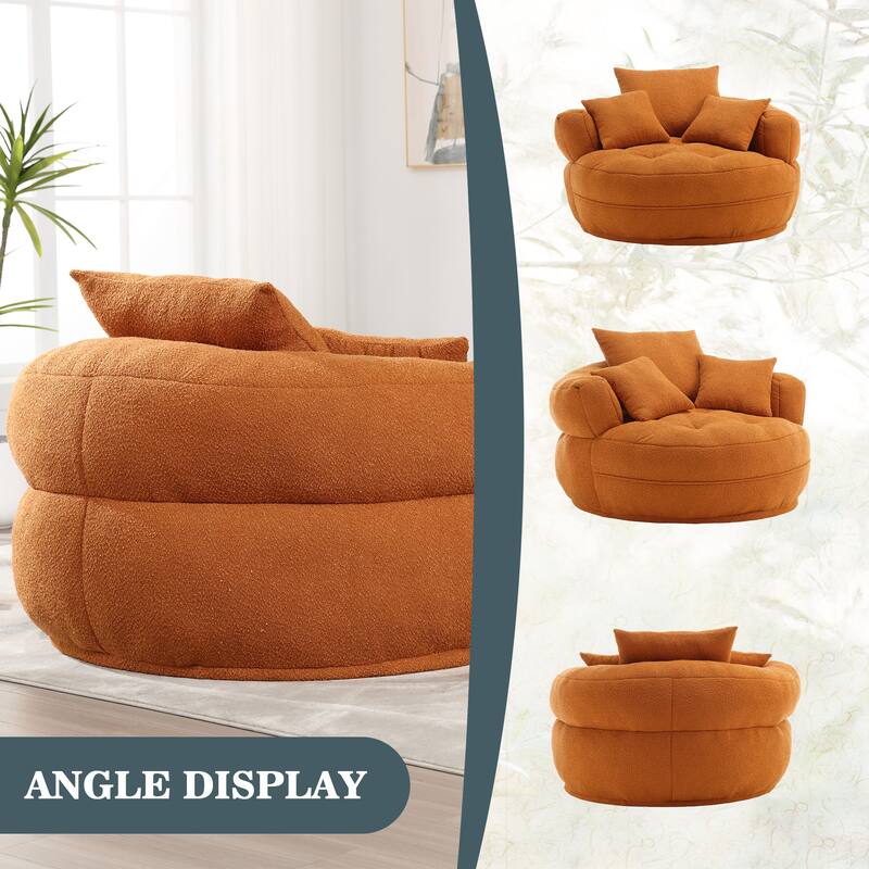 Boucle Upholstered Tufted Barrel Accent Living Room Chair With Toss Pillows