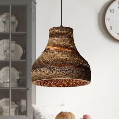 Matte Black Modern Nordic Style 1-Light Pendant Light with Natural Brown Origami Paper Shade