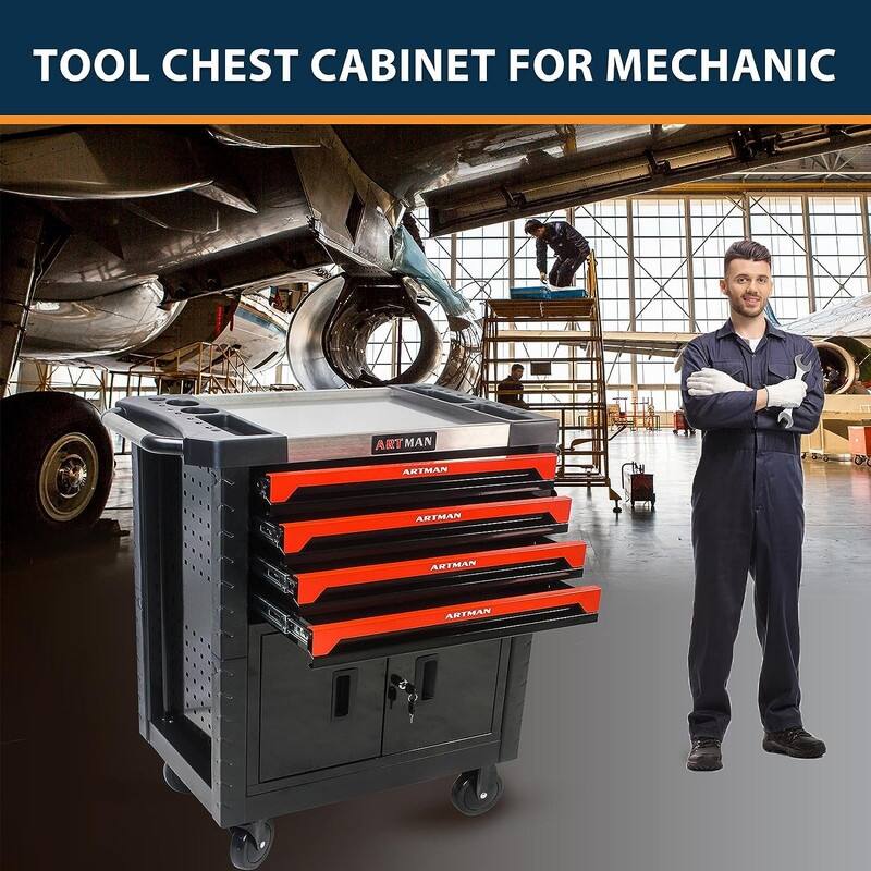 4 Drawers Rolling Tool Cart Chest with Lockable Garage Storage Cabinet