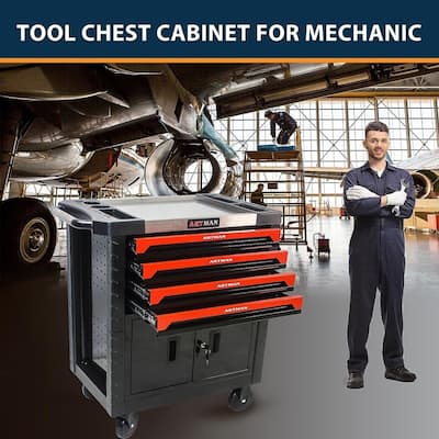 4 Drawers Rolling Tool Cart Chest with Lockable Garage Storage Cabinet