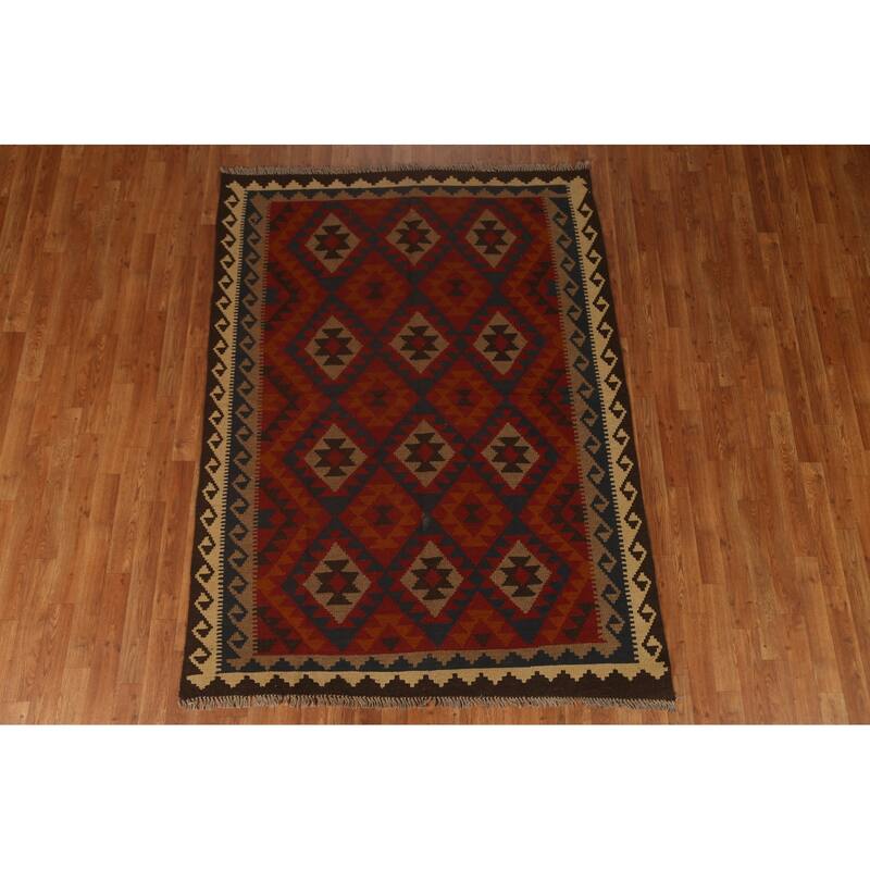 Tribal Geometric Kilim Oriental Wool Area Rug Flat-woven Carpet - 5'2" x 6'9"
