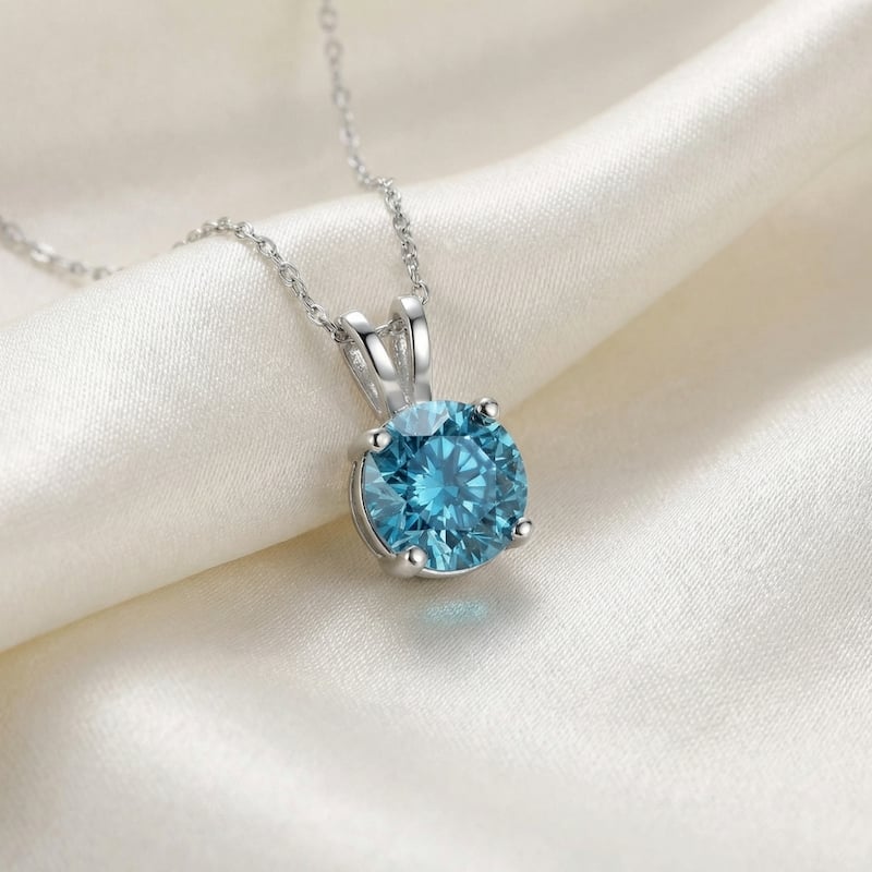 Bliss Diamond 2ct Blue Diamond Solitaire White Gold Pendant Lab Grown
