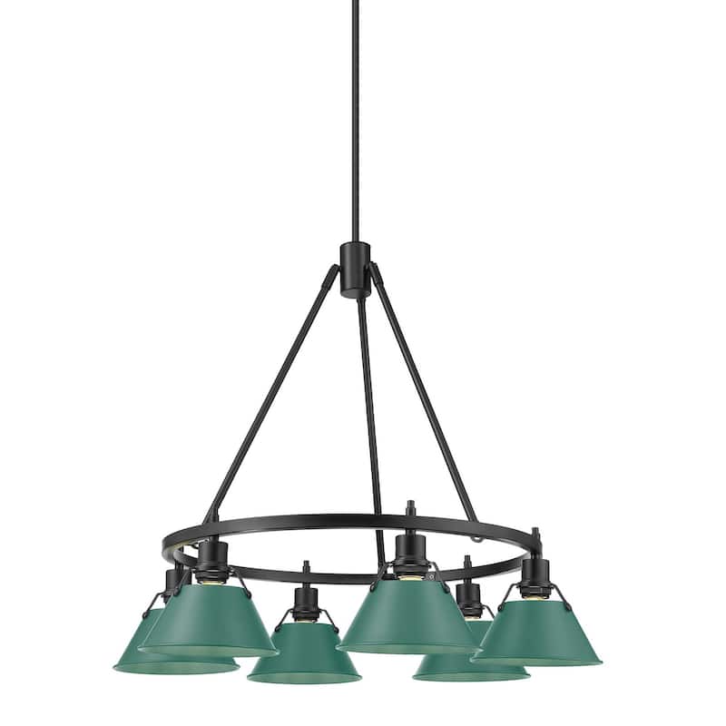 Golden Lighting 3306-6 BLK Orwell 6 Light 29" Wide Chandelier - Matte Black / Pine Green Shades