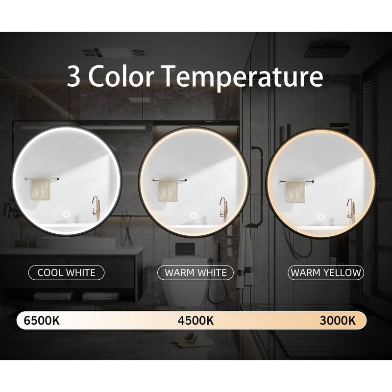 Framed Wall-Mounted Medicine Cabinet with Mirror, 3-Color Temperature LED Lighting, Anti-Fog, Black Iron Powder Material