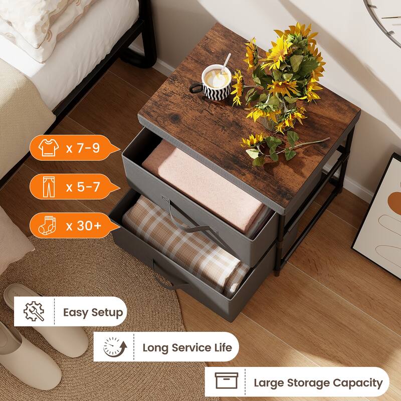 Gymax 2 Drawer Dresser Fabric Storage Organizer Nightstand Bedside