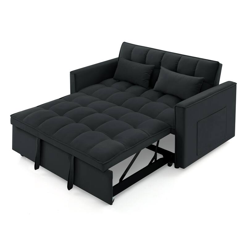 Anmytek 54.33 Inch Space-Saving Velvet Sofa Bed - 3 Lengths Foldable Pull-Out Adjustable Back