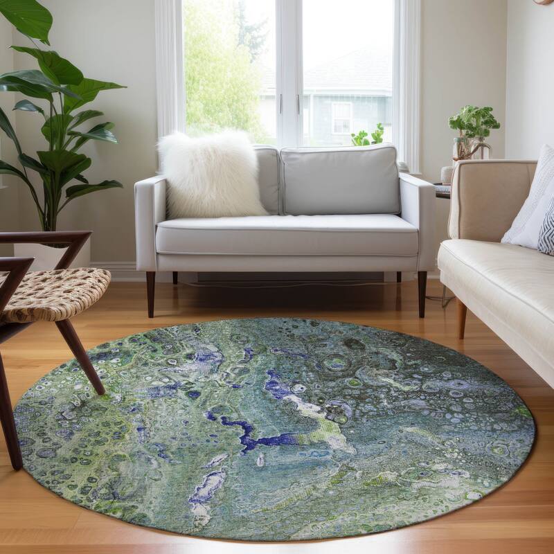 Machine Washable Indoor/ Outdoor Chantille Modern Abstract Rug - Green - 8' x 8'