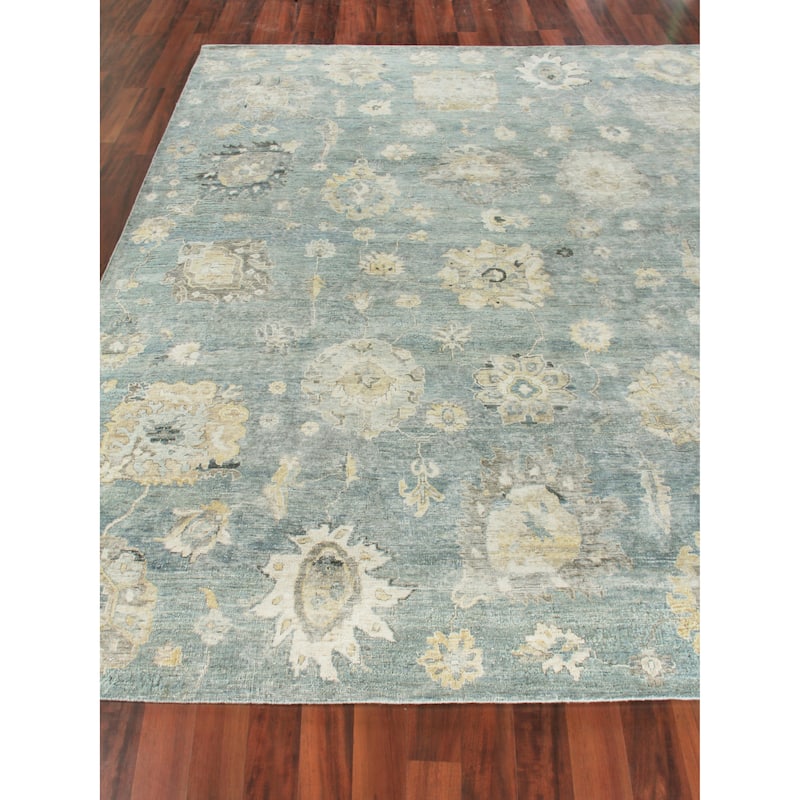 EXQUISITE RUGS Heirloom Hand-knotted New Zealand Wool Light Blue/Gold Area Rug.