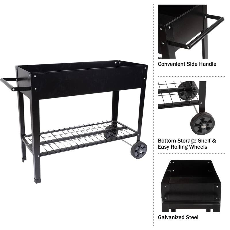 Raised Garden Bed - Planter Box with Storage Shelf by Pure Garden (Black)