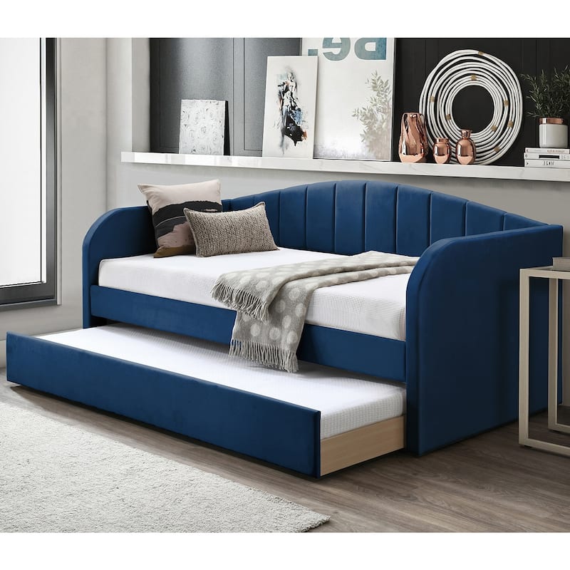 Velvet Upholstered Twin Size Daybed with Trundle