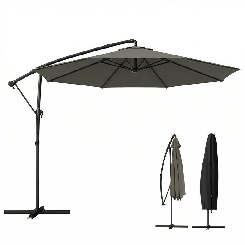 Outsunny 10 ft Offset Patio Umbrella with Cover, Round Hanging Cantilever Umbrella with 6-Position 360° Rotation, Sky Blue