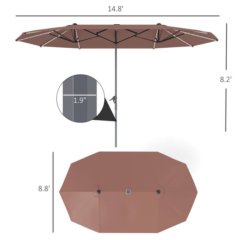 Solar Powered LED Patio Umbrella with UV Protection Outdoor Garden Patio Umbrella with LED Lights Crank Lift