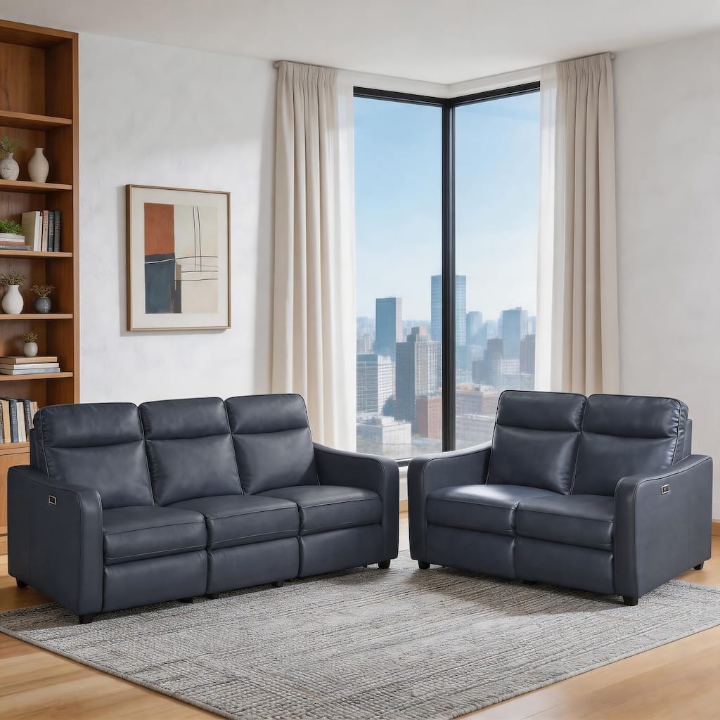 Orlin Faux Leather Curved Track Arms 2-Piece Power Reclining Sofa Sets