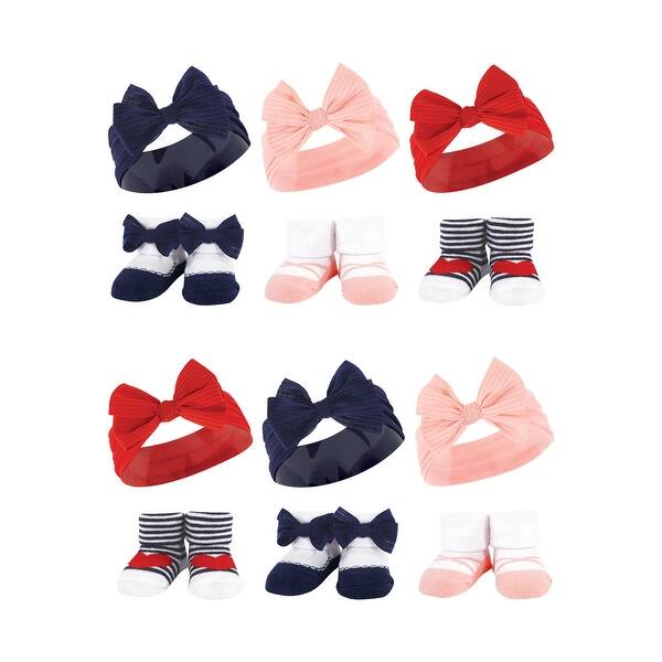 slide 1 of 1, Hudson Baby Infant Girl 12Pc Headband and Socks Giftset, Red Blue Bows, One Size - Red Blue Bows Red Blue Bows - One Size
