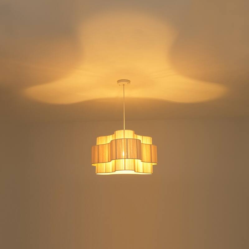 1-Light Bohemian Coastal Hand-Woven Off-White Cotton Thread Drum Chandelier for Bedroom, Porch