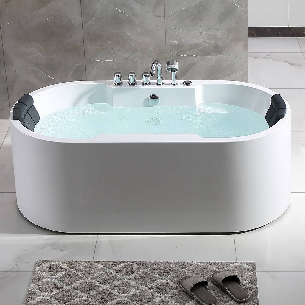 67" x 34" Freestanding Whirlpool Acrylic Bathtub with Faucet