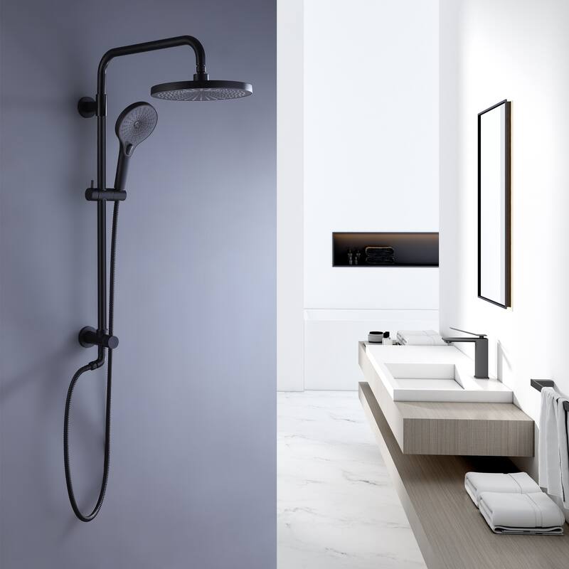 Exposed Pipe Shower System With Handheld Shower 10 Inch Head Matte