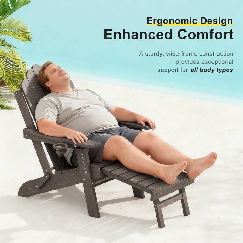 3-Position Adjustable Folding Adirondack Chair W/ Ottoman for Outdoor