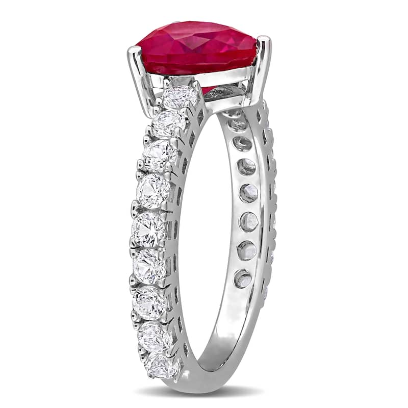 Miadora 3 7/8ct TGW Created Ruby and Created White Sapphire Heart Ring Sterling Silver