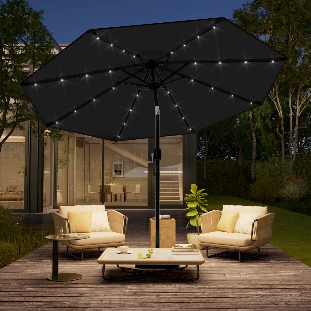 LIVOOSUN 10Ft Solar-powered Large Round Outdoor Patio Market Umbrella with Crank