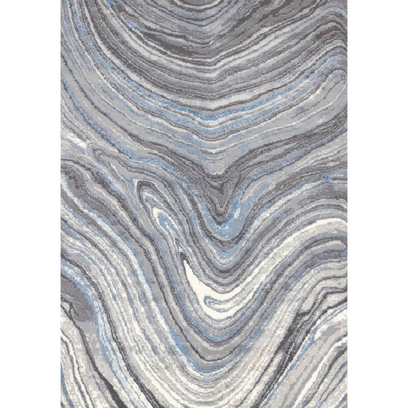 Forte Blue Grey White Soothing Waves Area Rug, 4'7" x 6'7"