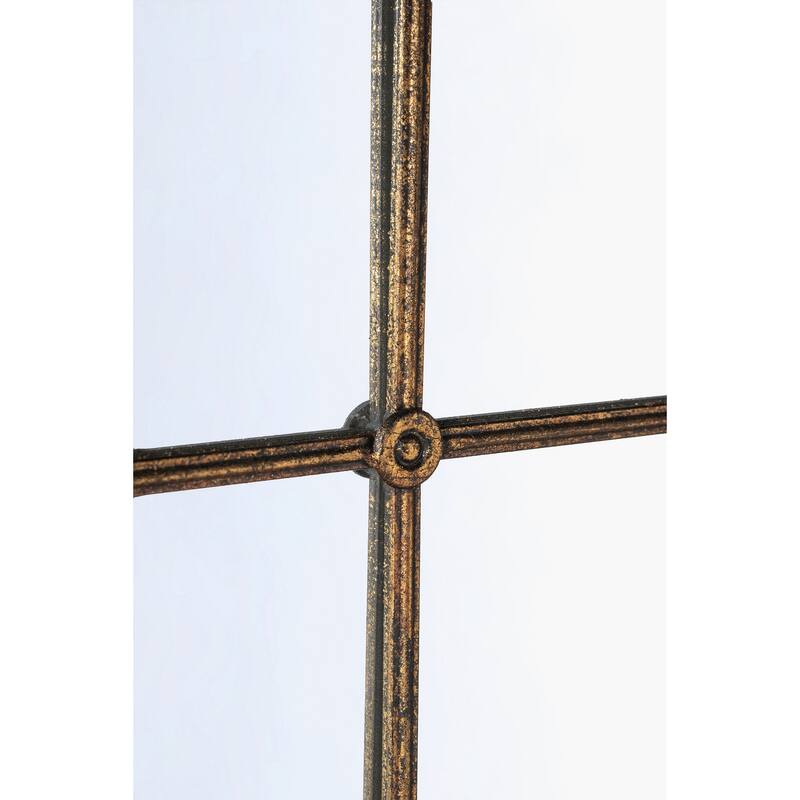28.3" x 47" Arched Wall Mirror with Black and Gold Windowpane Design