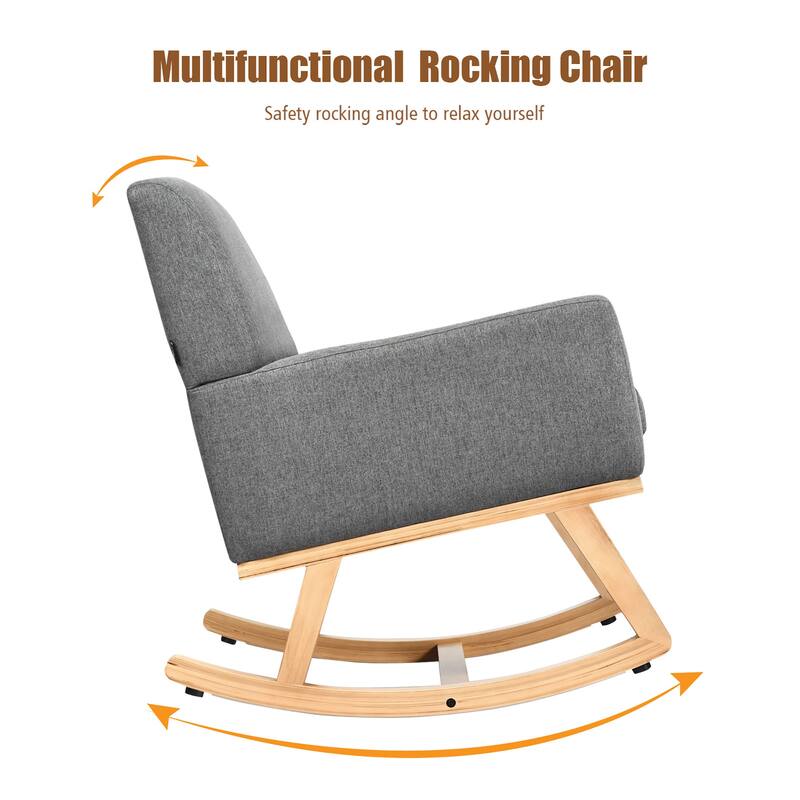 Costway Mid Century Rocking Chair Upholstered Armchair w/ Lumbar