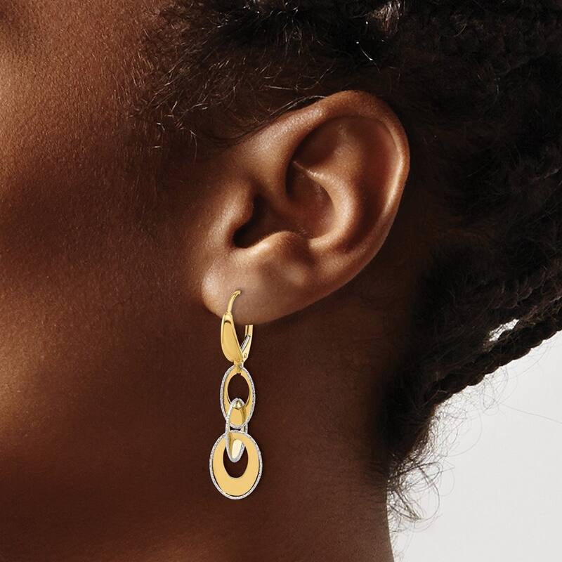 Curata 14k Two Tone Gold Diamond cut Oval Guardian Angel Leverback Earrings - 38.15x10.31mm