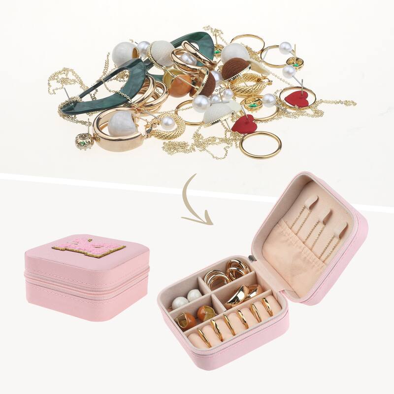 Travel Jewelry Box for Women Girls Birthday Gift, Mini PU Leather Jewelry Organizer Case Storage - Pink - K
