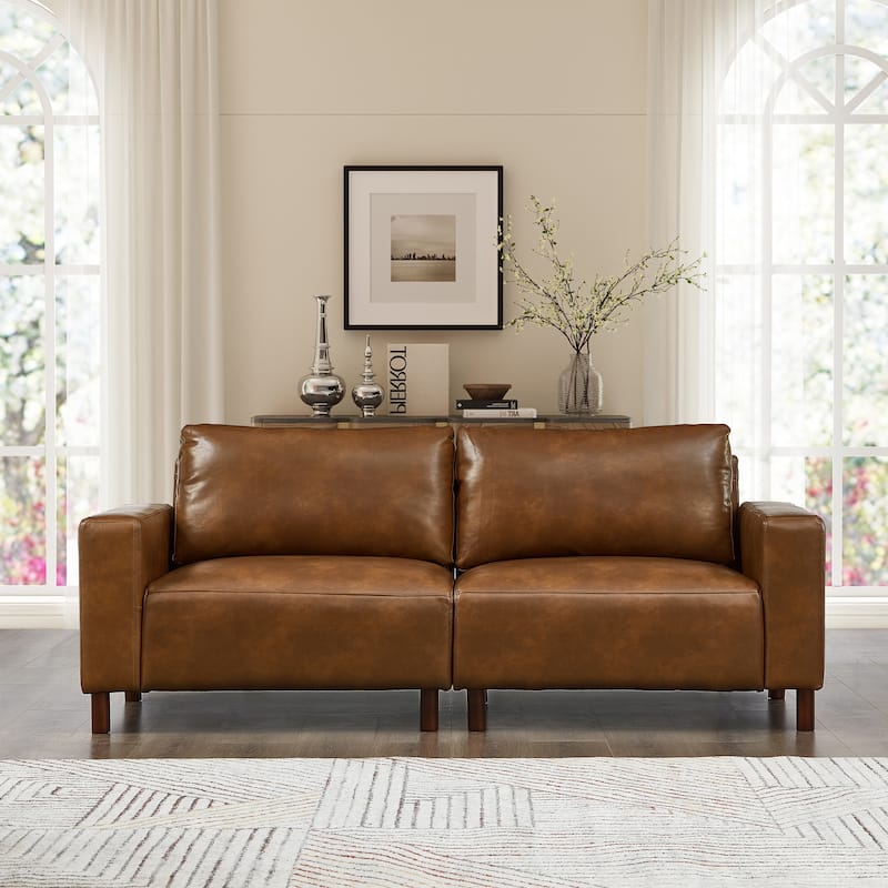78.5" Loveseat Sofa with Breathable Faux Leather Upholstery for Living Room & Apartment - Brown