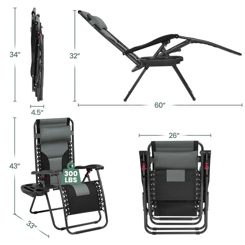 Yaheetech 2pcs 26in Padded Outdoor Zero Gravity Chair Patio Lounge Camping Chair with Armrests and Pillow