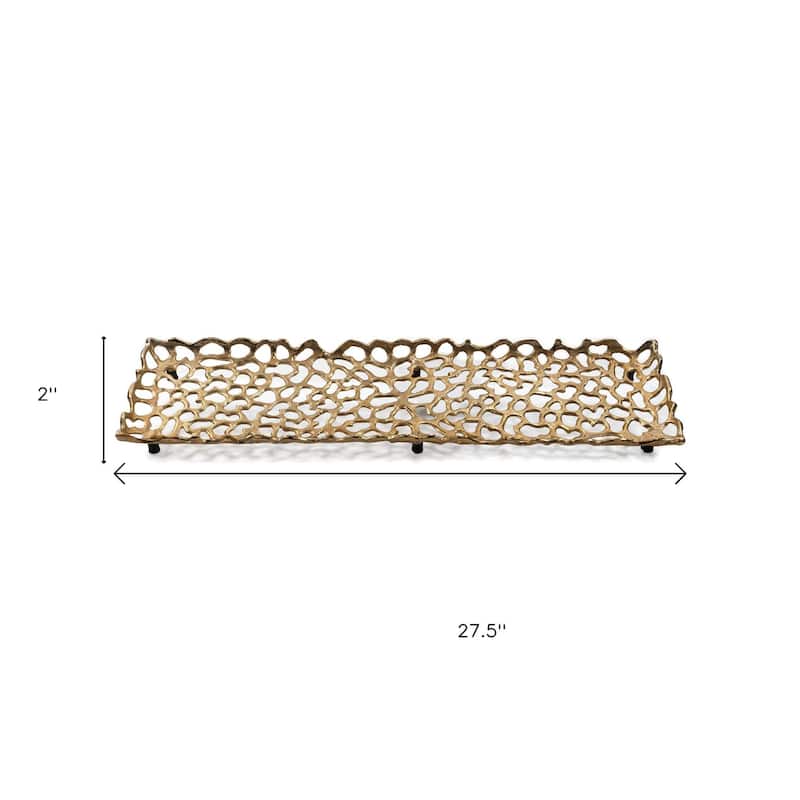 HomeRoots 28" Gold Metal Abstract Coral Tray - 27.50 in. x 2.00 in. x 7.50 in.