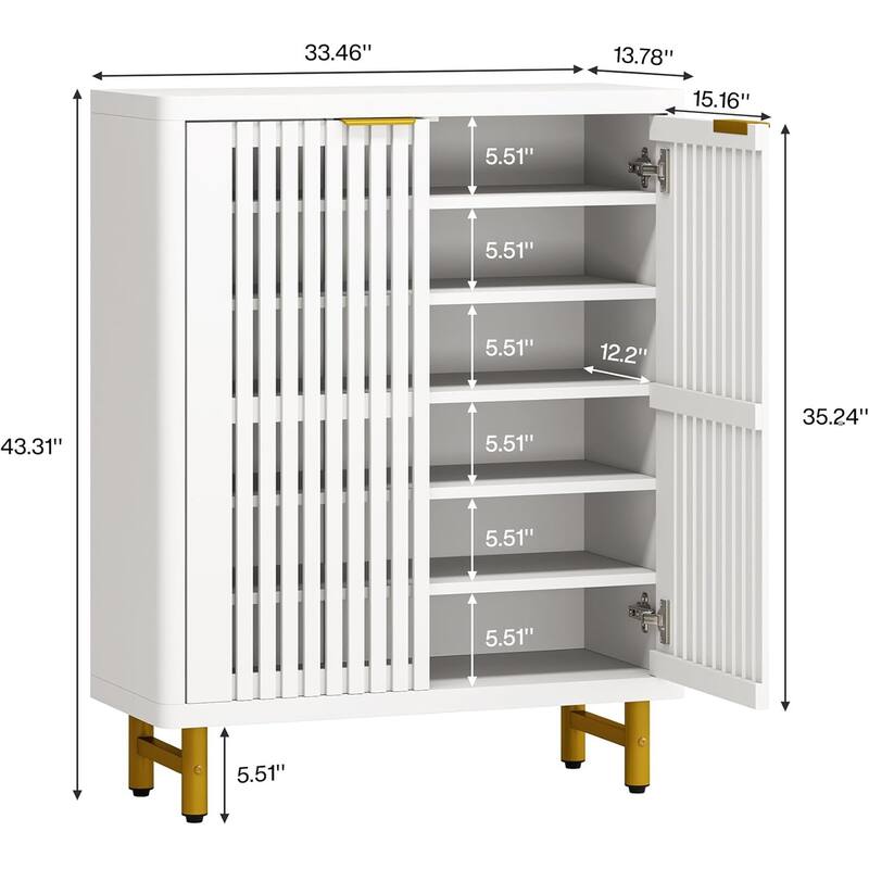 Versatile 6 Tier Shoe Cabinet with Adjustable Shelves Dual Louver Doors Wide Countertop - 33.46" x 13.78" x 43.31"