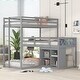 preview thumbnail 3 of 4, Wood L-Shaped Triple Twin Bunk Bed with Storage Cabinet