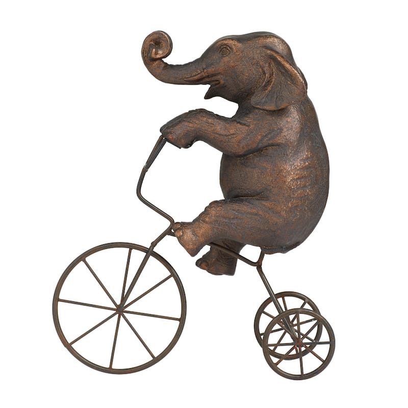 Bronze Polystone Elephant Decorative Sculpture with Bicycle