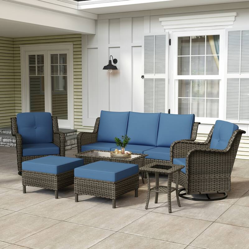 9-piece Rattan Conversation Set Wicker Sectional Patio Sofa Set