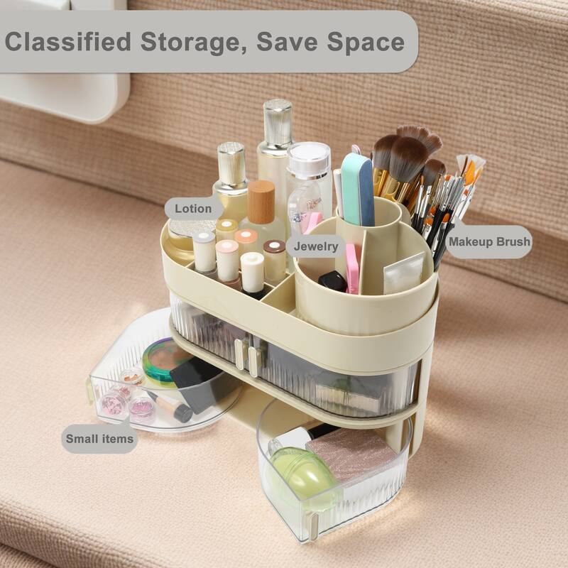 Rotating Makeup Organizer Three-Layer Cosmetic Storage for Vanity Holder Beige - 12.2"x5.51"x10.43" - Beige - 12.2"x5.51"x10.43"
