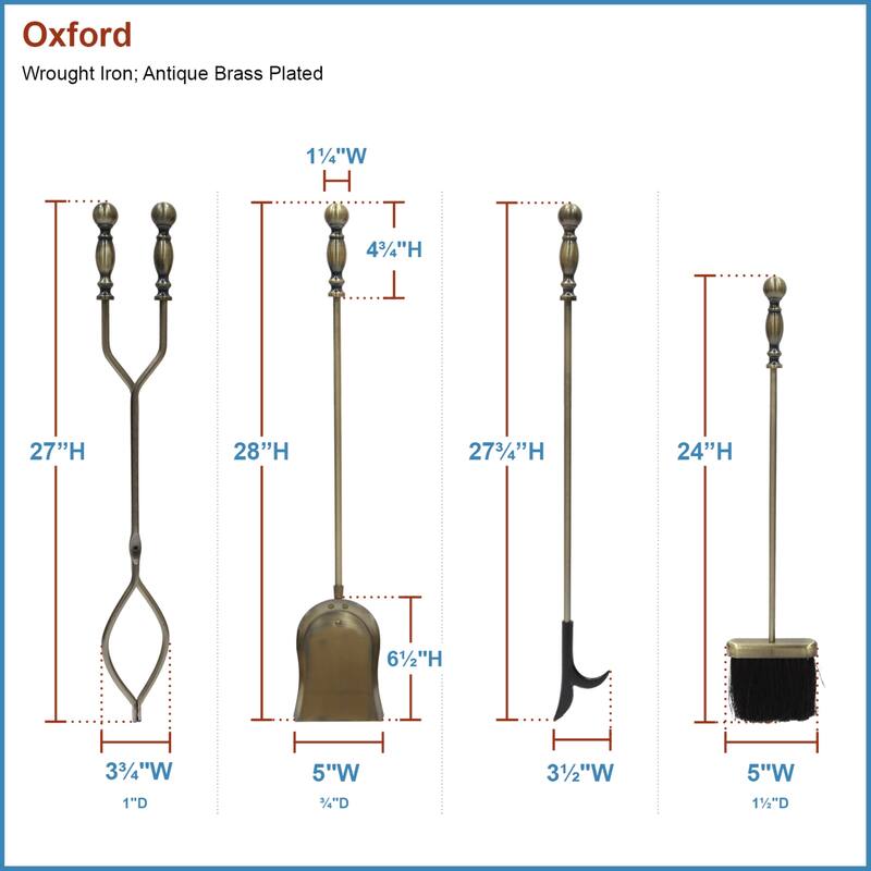 Achla Designs Oxford Set of 4 Fireplace Tools, 30.5 Inch Tall, Black and Polished Brass