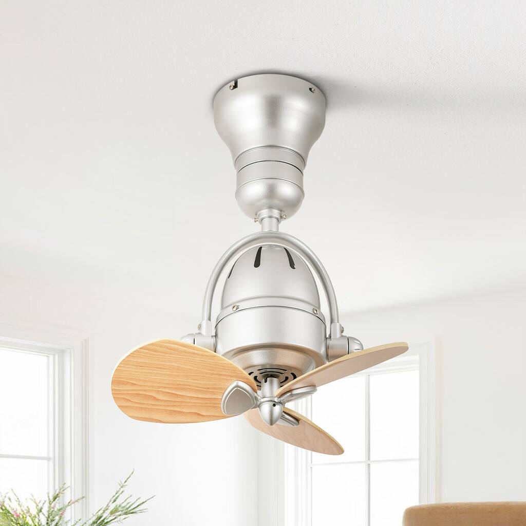 3-Blade Mid-Century Modern Solid Wood & Silver Metal Ceiling Fan with Remote for Living Room - 18.1 in. W x 18.1 in. H