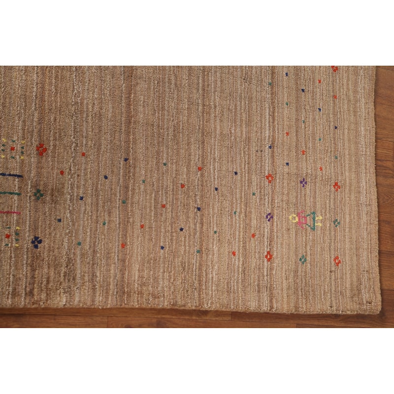 Tribal Striped Gabbeh Oriental Area Rug Handmade Wool Carpet - 4'4"x 5'9"