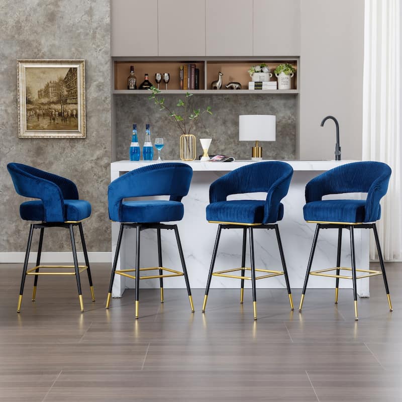 Hausfame Velvet Upholstered Set of 2 Swivel Barstool With Backs - 22.2 in. W X 21.5 in. D X 40 in. H