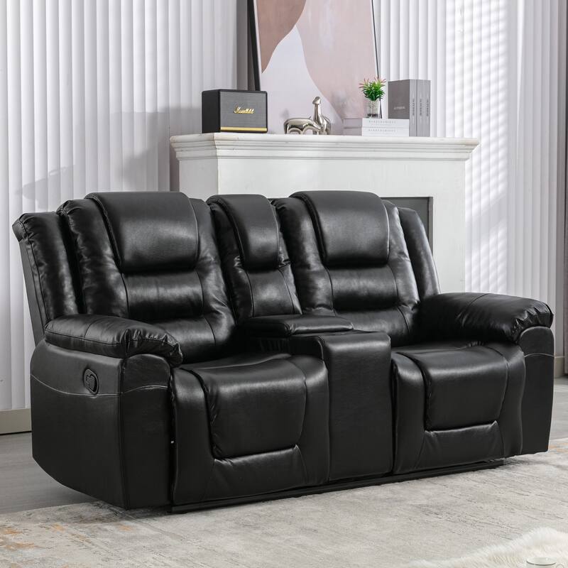 2 Seater Home Theater Recliner Manual Recliner Chair with a Storage Box and Two Cup Holders for Living Room,Bedroom - Black