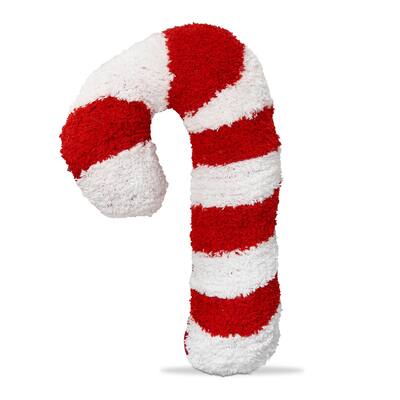 12"x18" Christmas Red Candy Cane Shaped Cotton Accent Decorative Throw Pillow Poly Filled Insert Piping Details