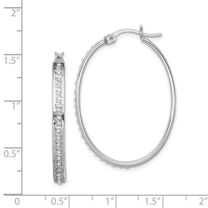Curata 925 Sterling Silver 37x4mm Diamond Oval Hinged Hoop Earrings